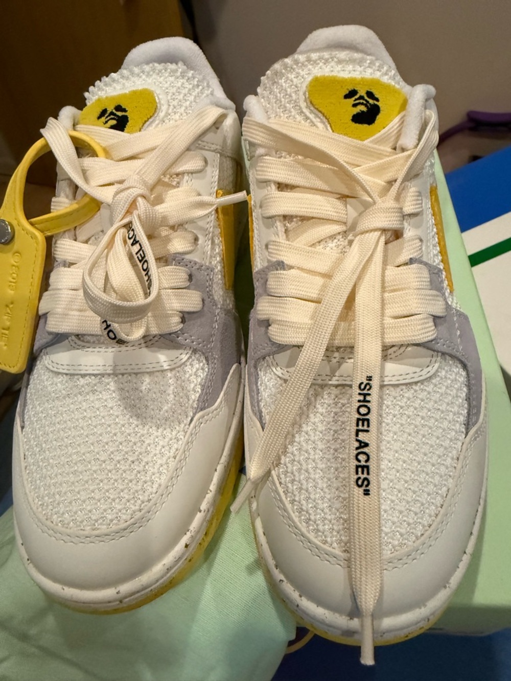Off-White White and Pale Yellow Women's Low-Top Sneakers